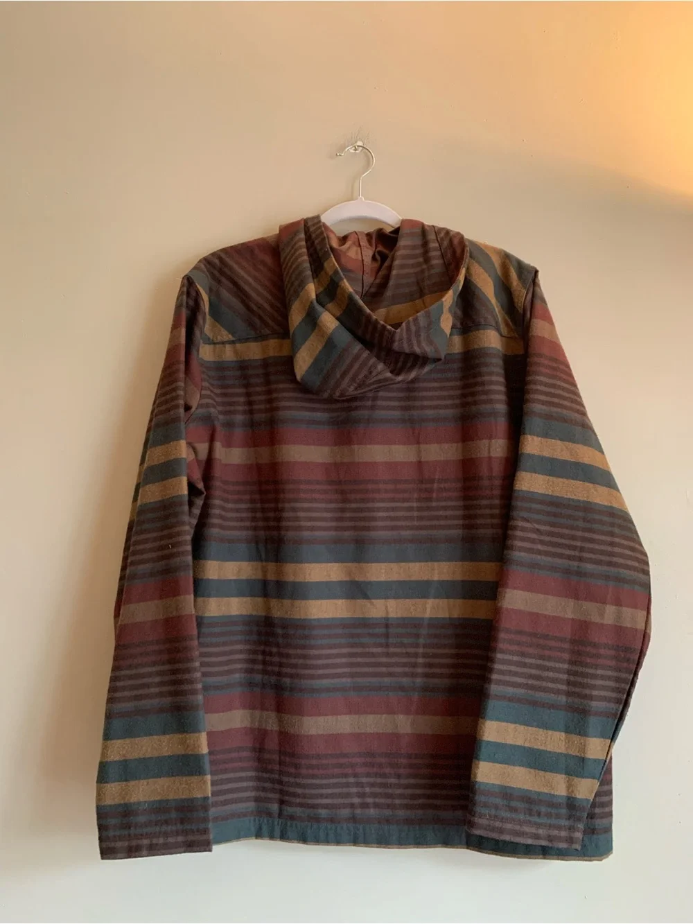 L.L. Bean Men's Striped Hooded Pullover Jacket Size Large Wool Hoodie Coat